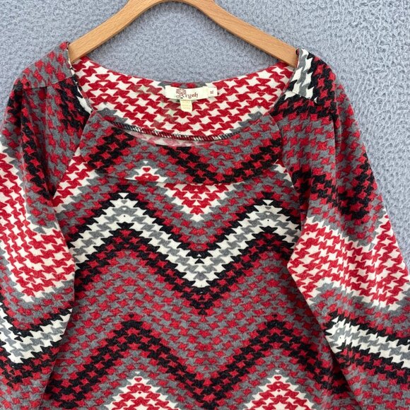 Aryeh Dress Womens Extra Large Red Chevron Sweater 3/4 Sleeve Mini Pullover Knit - Picture 2 of 10